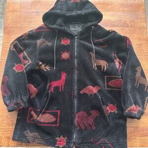 Forecaster Sport Fleece Hoodie Jacket  Llama Animal Print Retro Quirky Boho Vibe